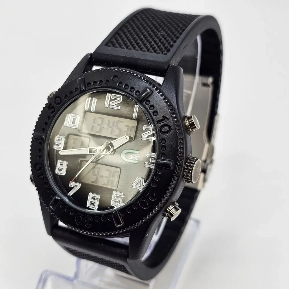 Men CX2 Croton Sport Black Tone Silicone Analog Digital Watch 46MM New Batteries